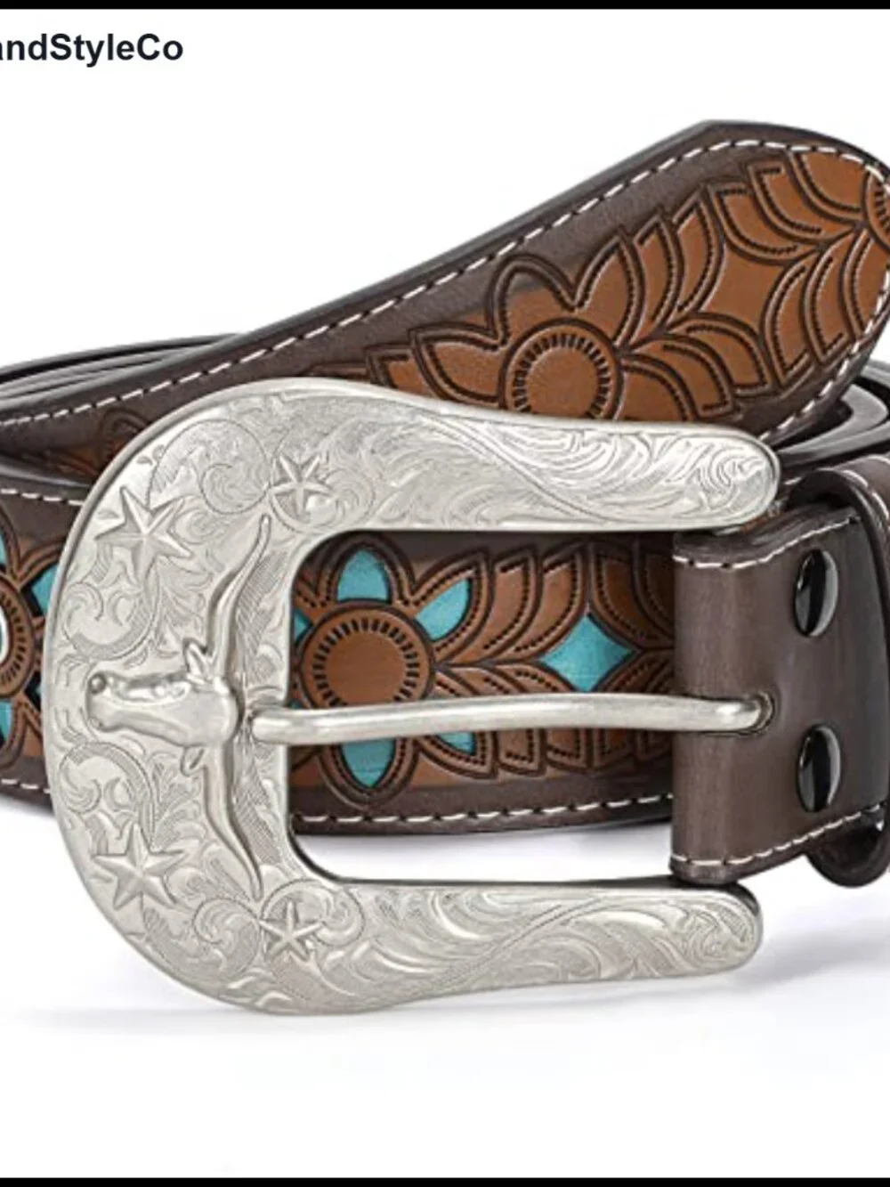 Genuine Leather Western Belt Engraved Tooled Cowboy Belt Unisex Adjustable